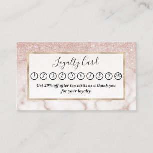 Glamourous Rose Gold White Glitter Marble Gradient Loyalty Card