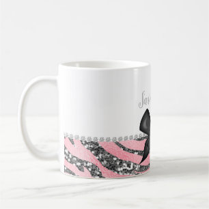 Glamourous Rose Pink Silver Glitter Monogram Coffee Mug