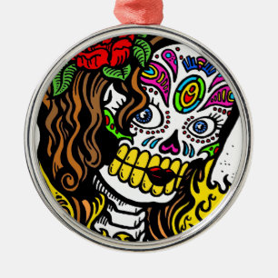 Glamourous Rose Sugar Skull Metal Tree Decoration