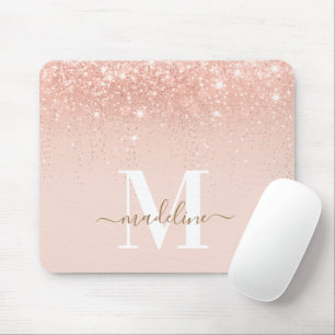 Glamourous Rosegold Glitter Elegant Script Monogra Mouse Pad