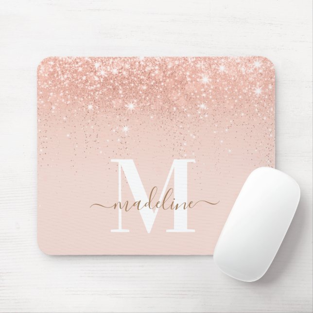 Glamourous Rosegold Glitter Elegant Script Monogra Mouse Pad (With Mouse)