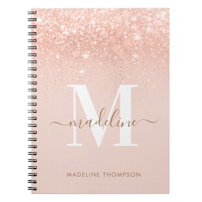 Glamourous Rosegold Glitter Elegant Script Monogra Notebook (Front)