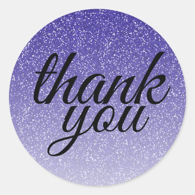 Glamourous royal blue glitter ombre thank you classic round sticker (Front)