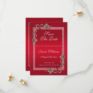 Glamourous Ruby Red Gems & Glitter Birthday Save The Date