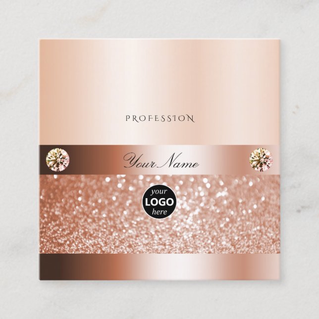 Glamourous Shimmery Rosegold Sparkle Glitter Logo Square Business Card (Front)