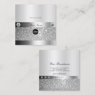 Glamourous Shimmery Silver Sparkle Glitter and Log Square Business Card