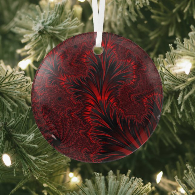 Glamourous Shiny Red Fractal Leaves Suncatcher  Glass Tree Decoration (Insitu)