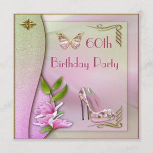 Glamourous Shoes Magnolia & Butterfly 60th Birthda Invitation