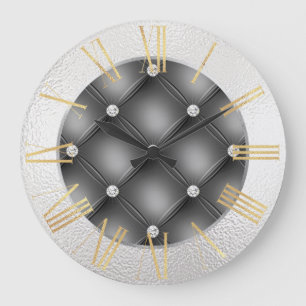 Glamourous Silver and Gold on Black Large Clock