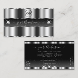 Glamourous Silver Black Sparkling Diamonds Add Log Business Card