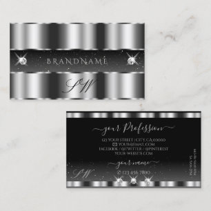 Glamourous Silver Black Sparkling Diamonds Initial Business Card