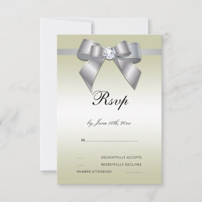 Glamourous Silver Bow & Ribbon RSVP Card (Front)