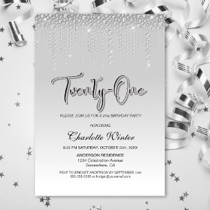 Glamourous Silver Diamonds 21st Birthday Party Invitation