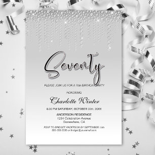 Glamourous Silver Diamonds 70th Birthday Party Invitation