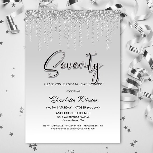 Glamourous Silver Diamonds 70th Birthday Party Invitation (Creator Uploaded)