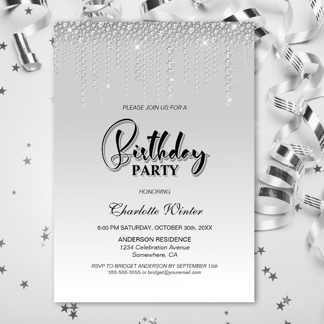 Glamourous Silver Diamonds Birthday Party Invitation (Creator Uploaded)