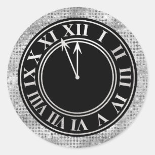 Glamourous Silver Diamonds New Year's Clock Classic Round Sticker