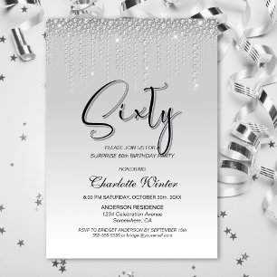 Glamourous Silver Diamonds Surprise 60th Birthday Invitation