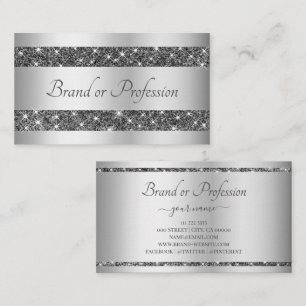 Glamourous Silver Effect Luminous Glitter Stars Business Card