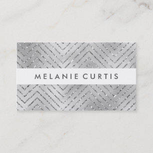 Glamourous Silver Glitter Chevron Business Card