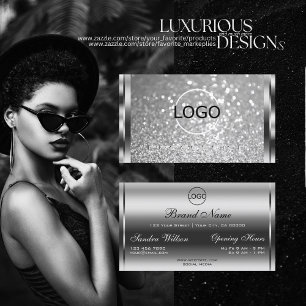 Glamourous Silver Glitter Luminous Sparkle and Log Business Card
