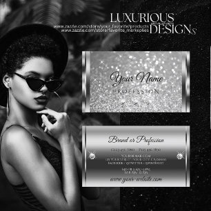 Glamourous Silver Glitter Luminous Stars Diamonds Business Card