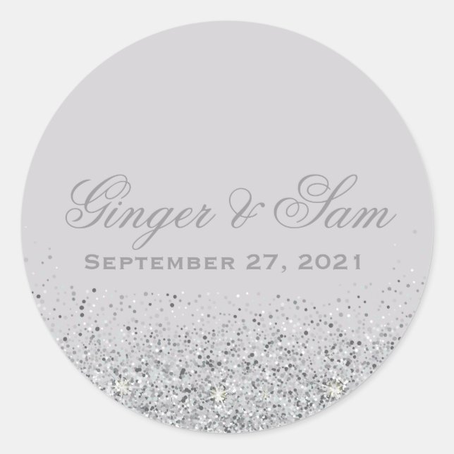 Glamourous Silver Glitter Wedding Stickers (Front)