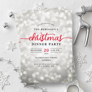 Glamourous Silver Lights Christmas Dinner Party  Invitation