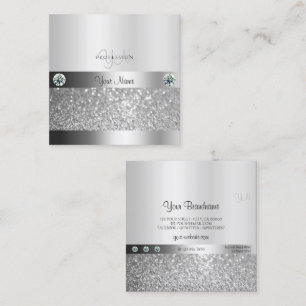 Glamourous Silver Shimmery Glitter with Monogram Square Business Card