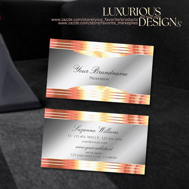Glamourous Silver Shimmery Rose Gold Sophisticated Business Card (Creator Uploaded)