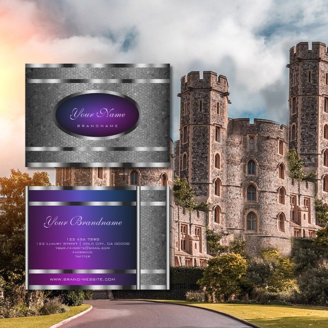 Glamourous Silver Snake Pattern and Purple Gradien Business Card (Creator Uploaded)