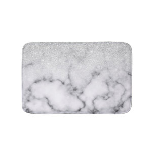 Glamourous Silver White Glitter Marble Gradient Bath Mat