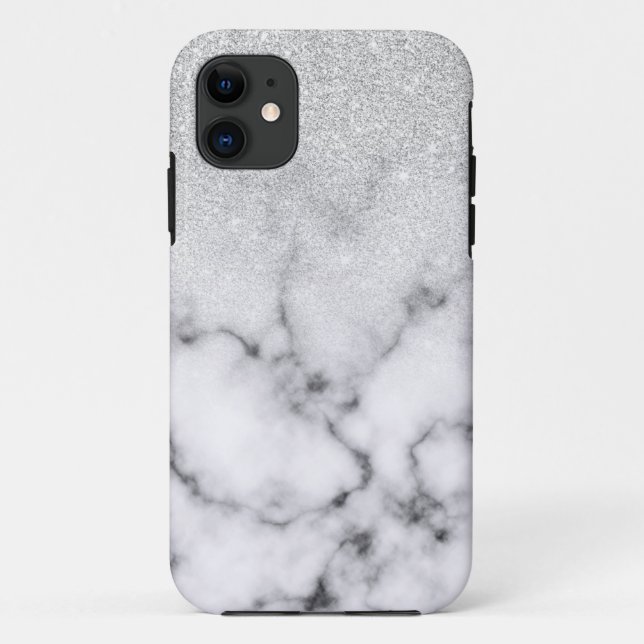 Glamourous Silver White Glitter Marble Gradient Case-Mate iPhone Case (Back)