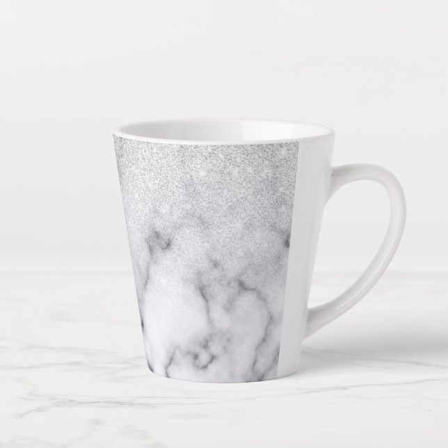 Glamourous Silver White Glitter Marble Gradient Latte Mug (Right)