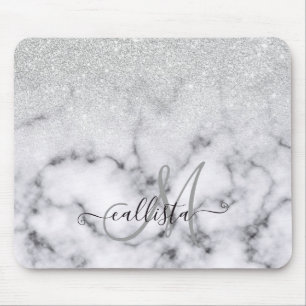 Glamourous Silver White Glitter Marble Gradient Mouse Pad