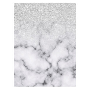 Glamourous Silver White Glitter Marble Gradient Tablecloth
