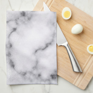 Glamourous Silver White Glitter Marble Gradient Tea Towel