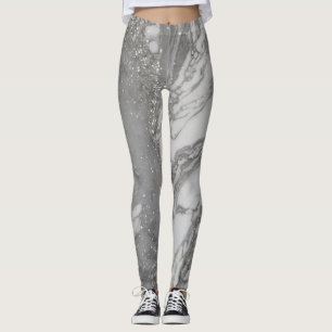 Glamourous Silver White Glitter Marble Leggings