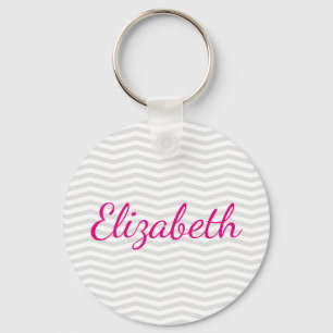 Glamourous Simplicity Grey Chevron with Bold Name Key Ring