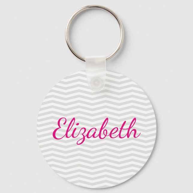 Glamourous Simplicity Grey Chevron with Bold Name Key Ring (Front)