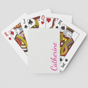 Glamourous Simplicity Grey Chevron with Bold Name Playing Cards