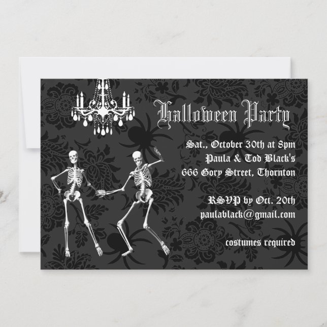 Glamourous Skeletons Halloween Costume Party Invitation (Front)