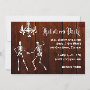 Glamourous Skeletons on Wood Halloween Invitation