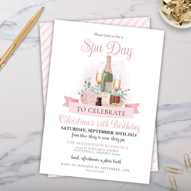 Glamourous Spa Day Champagne Bridal 21st Birthday Invitation (Champagne chocolate and spa day 21st birthday party invitation for bridal party or elegant invites)