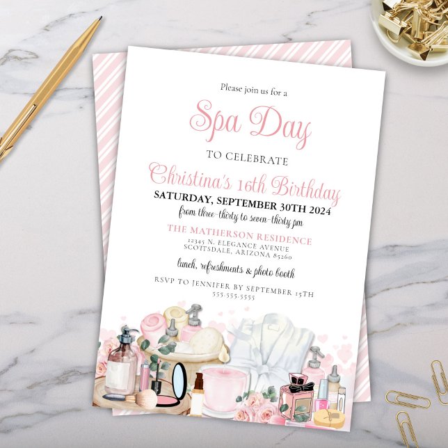 Glamourous Spa Day Teen Tween Adult Bridal Birthda Invitation (glamorous girls tween teen bridal birthday party invitation for makeup pamper me party)