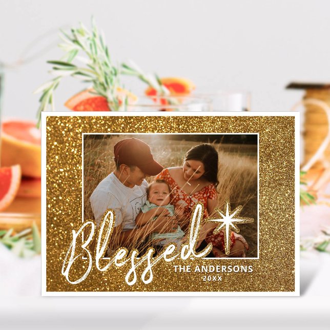 Glamourous Sparkle Glitter Blessed Happy Holidays Holiday Card (Creator Uploaded)