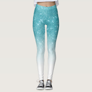 Glamourous Sparkly Aqua Blue Glitter Sequin Ombre Leggings