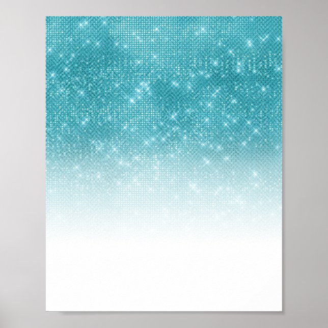Glamourous Sparkly Aqua Blue Glitter Sequin Ombre Poster (Front)