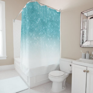 Glamourous Sparkly Aqua Blue Glitter Sequin Ombre Shower Curtain