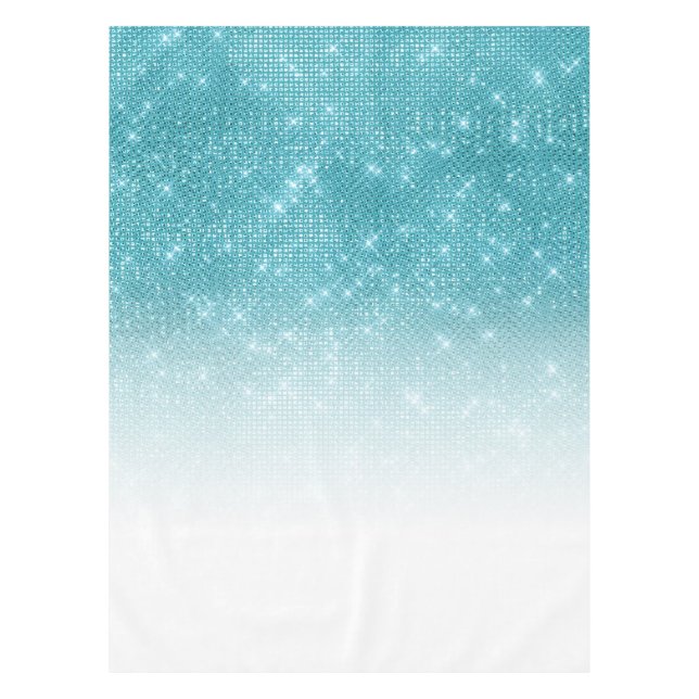 Glamourous Sparkly Aqua Blue Glitter Sequin Ombre Tablecloth (Front)